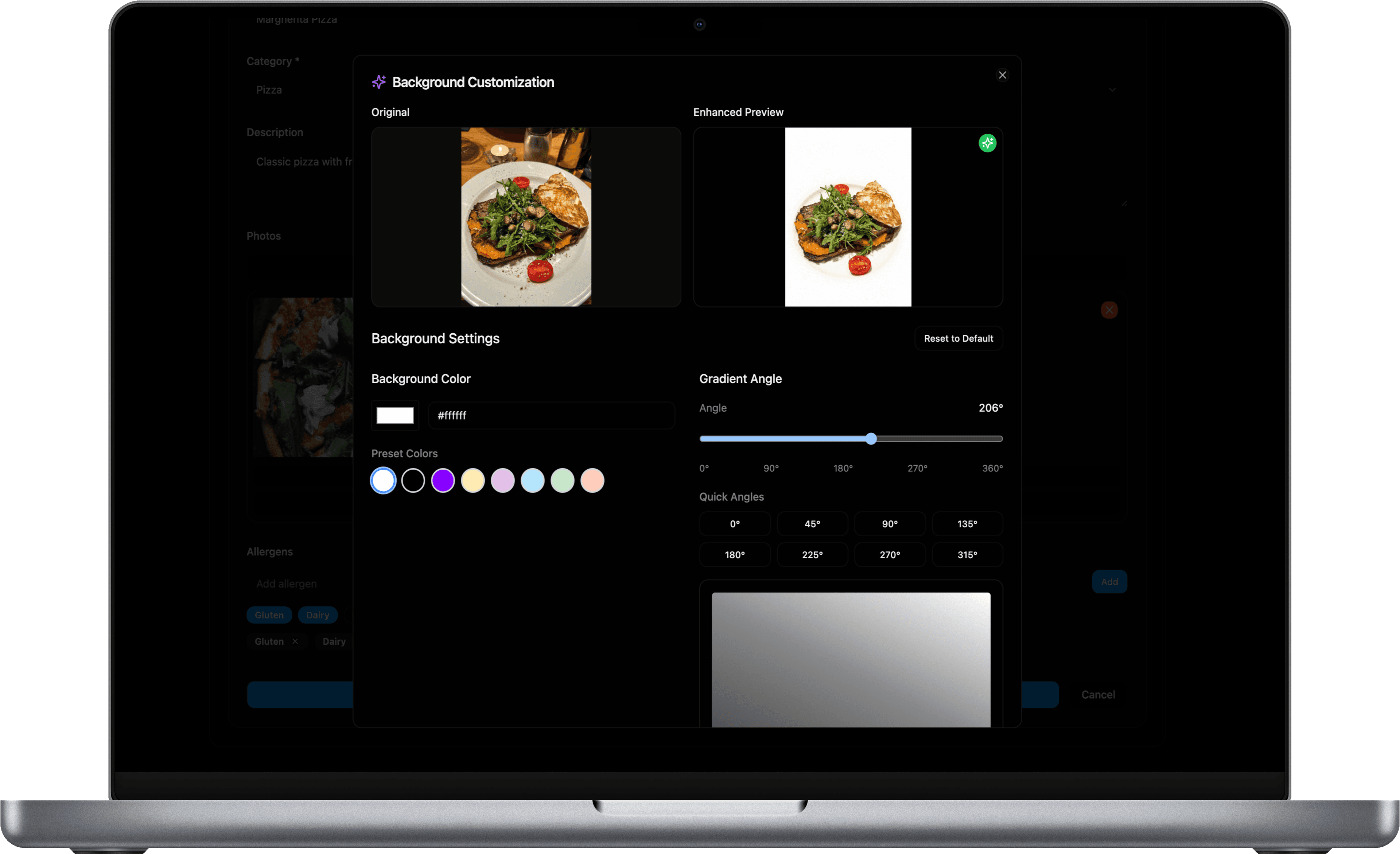 Преглед на подобрени от AI снимки върху MacBook екран